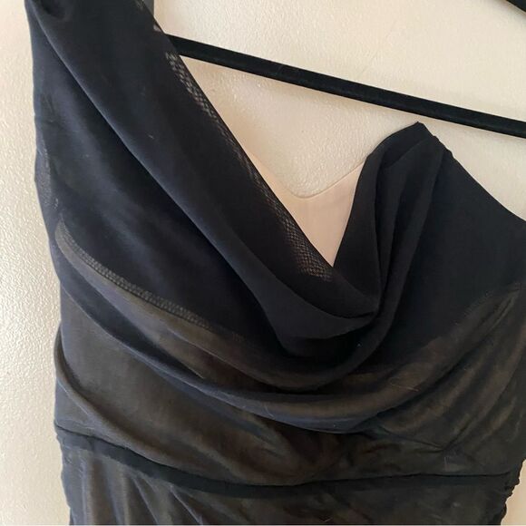 Michael Costello x REVOLVE India Midi Dress Black nude net strapless ruched XL - Picture 12 of 13